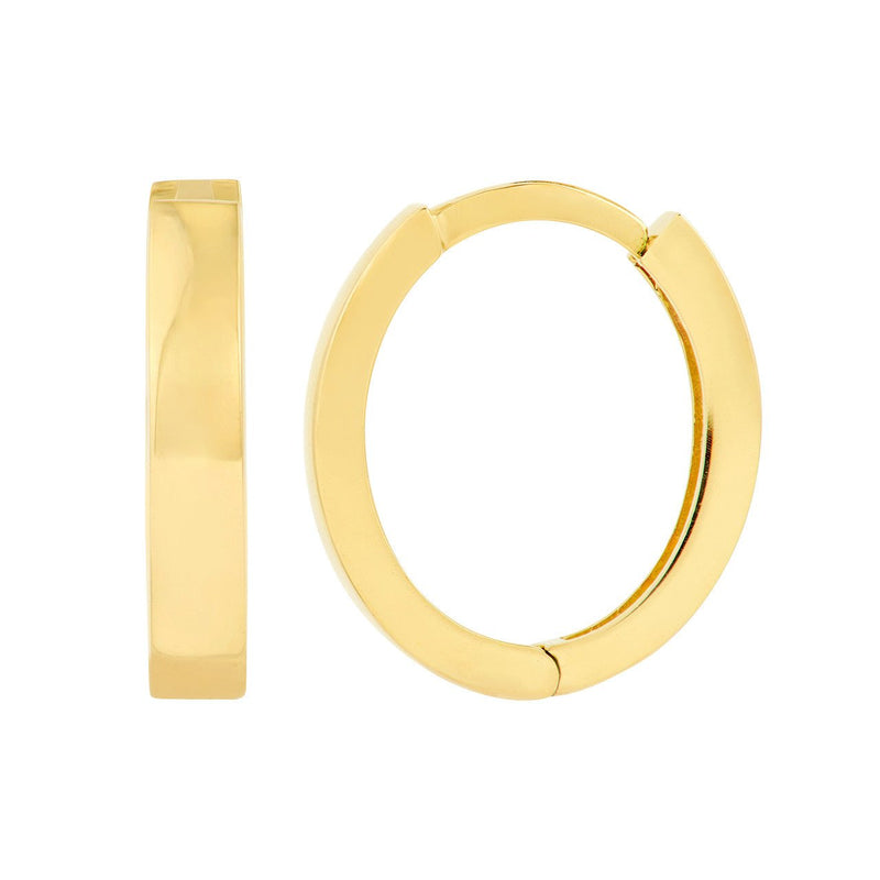 14K Gold 2MM Oval Squared Hoop Earrings