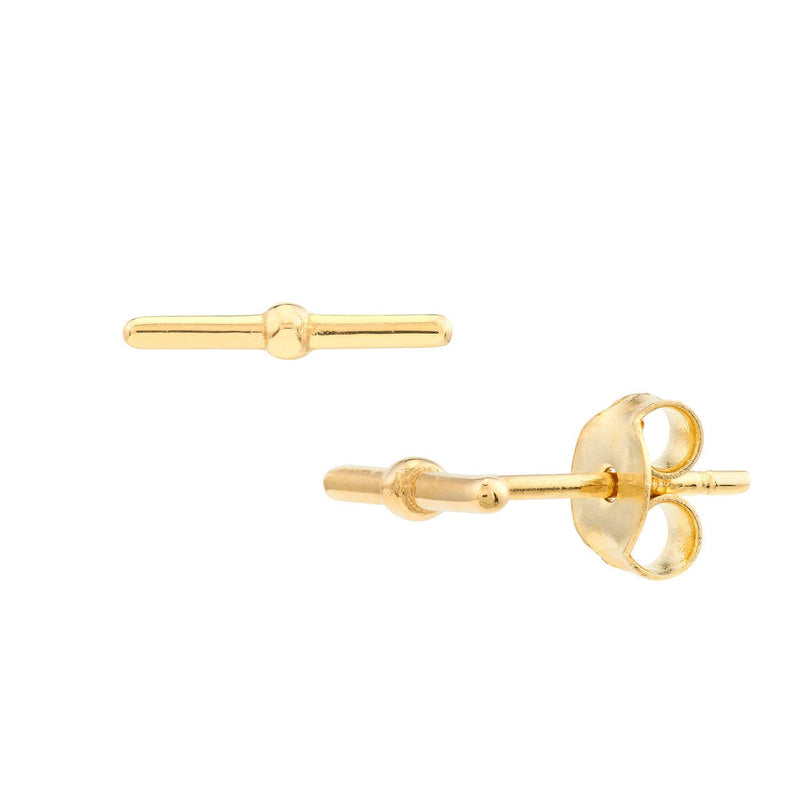 14K Gold Polished Bar Stud Earrings