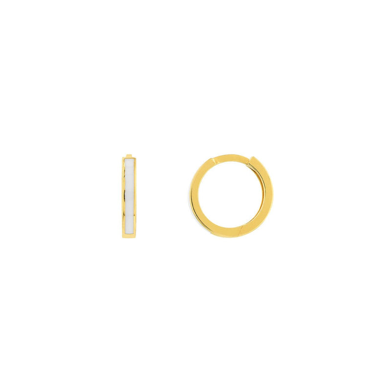 14K Gold Mini White Enamel Hoop Earring