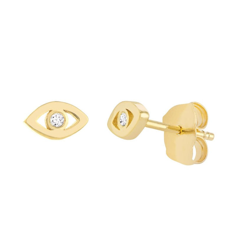 14K Gold Mini Evil Eye Stud Diamond Earrings
