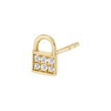 14K Gold Mini Padlock Stud Diamond Earrings