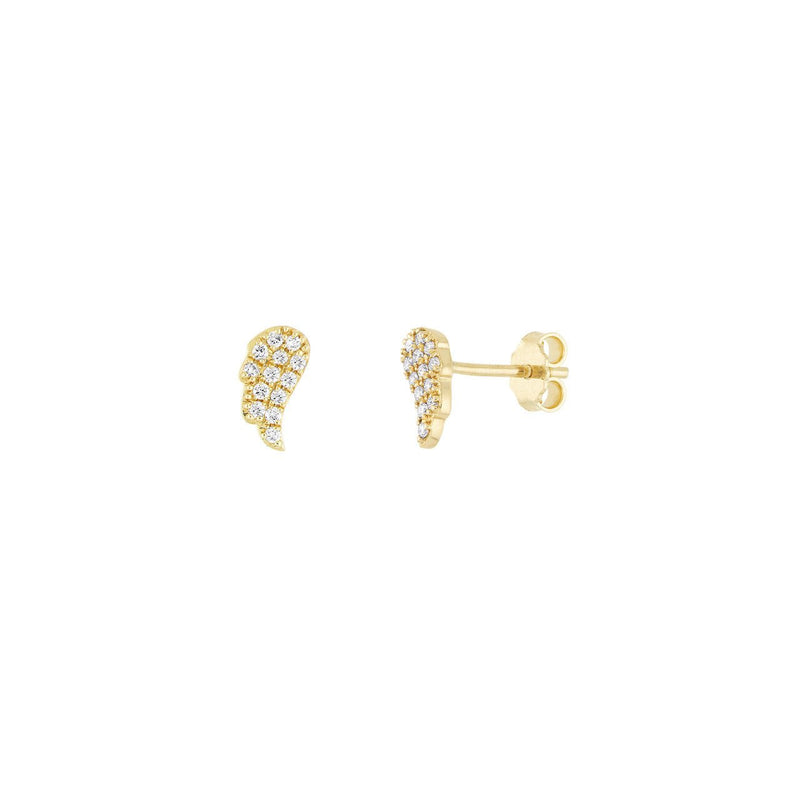 14K Gold Angel Wings Micro Stud Diamond Earrings