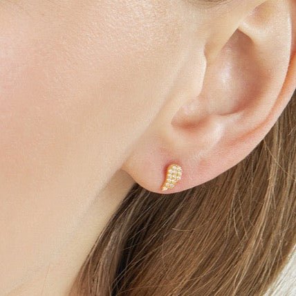 14K Gold Angel Wings Micro Stud Diamond Earrings