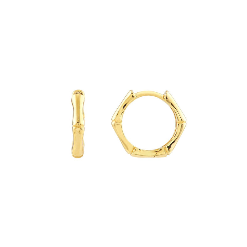 14K Gold Bamboo Pentagon Hoop Earrings