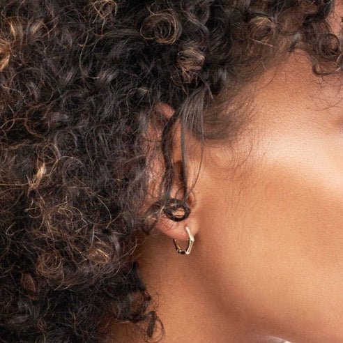 14K Gold Bamboo Pentagon Hoop Earrings