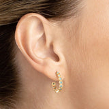 14K Gold Honey Comb Shape Turquoise J-Hoop Earrings