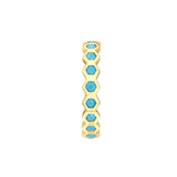 14K Gold Honey Comb Shape Turquoise J-Hoop Earrings