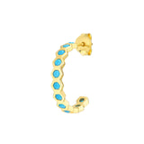 14K Gold Honey Comb Shape Turquoise J-Hoop Earrings