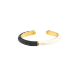 14K Gold Open Cuff Black and White Enamel Diamond Ring
