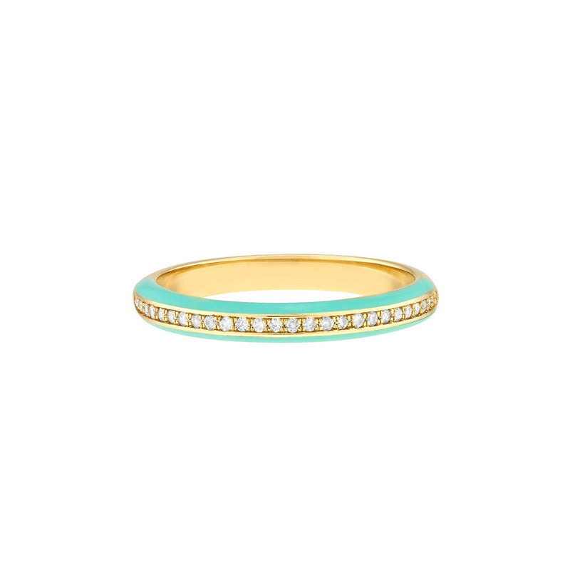 14K Gold Channel Light Turquoise Enamel Diamond Band