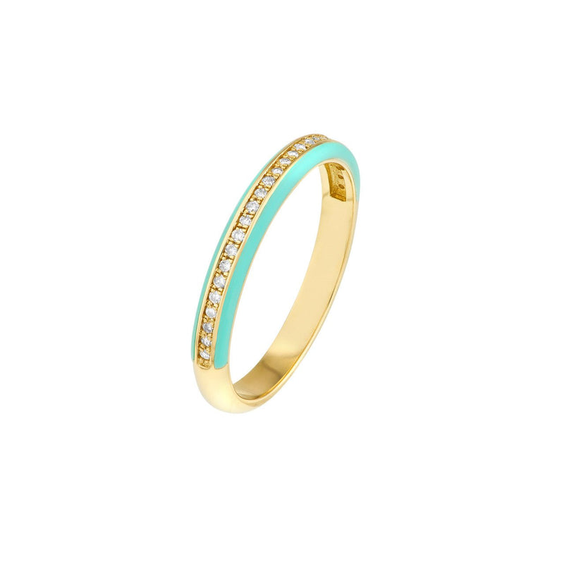14K Gold Channel Light Turquoise Enamel Diamond Band