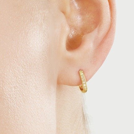 14K Gold Channel Hoop Diamond Earrings