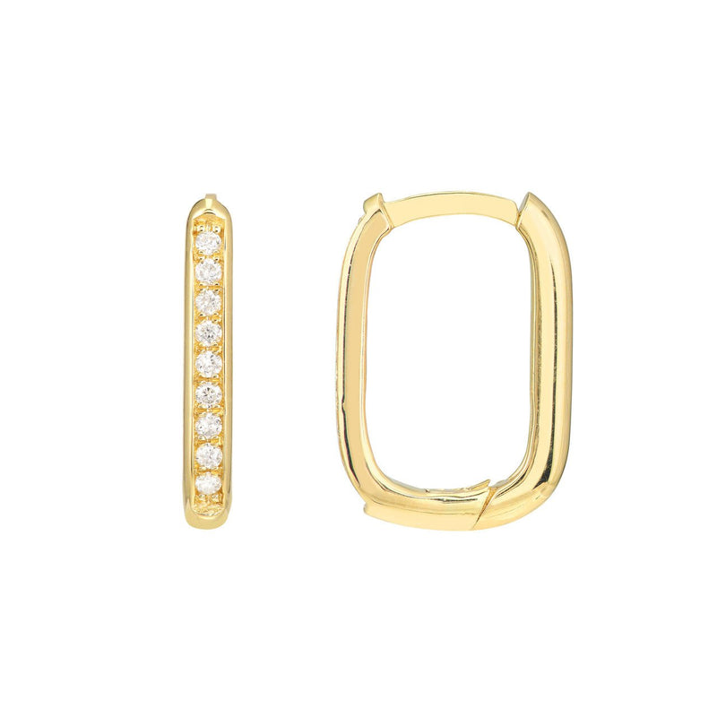 14K Gold Thick Channel Hoop Diamond Earrings