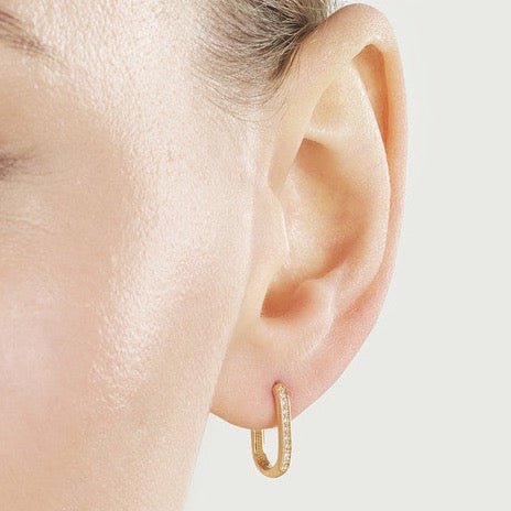 14K Gold Thick Channel Hoop Diamond Earrings