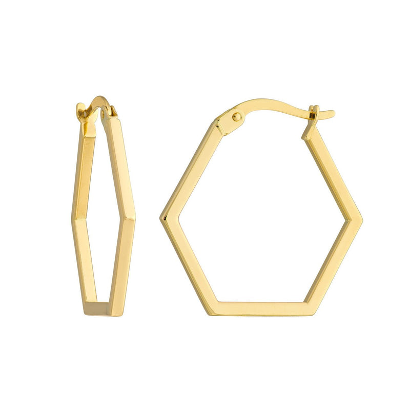 14K Gold Hexagon Shape Hoop Earrings
