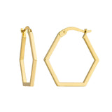 14K Gold Hexagon Shape Hoop Earrings