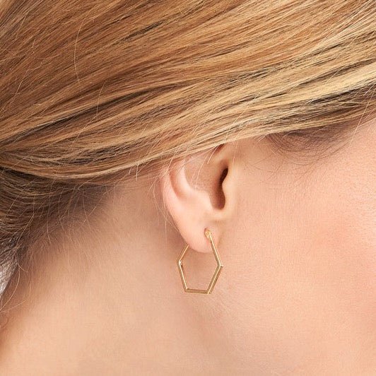 14K Gold Hexagon Shape Hoop Earrings