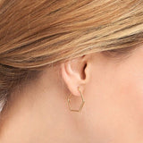 14K Gold Hexagon Shape Hoop Earrings