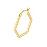 14K Gold Hexagon Shape Hoop Earrings