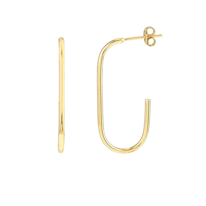 14K Gold Open Paper Clip Hoop Earrings