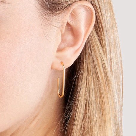 14K Gold Open Paper Clip Hoop Earrings