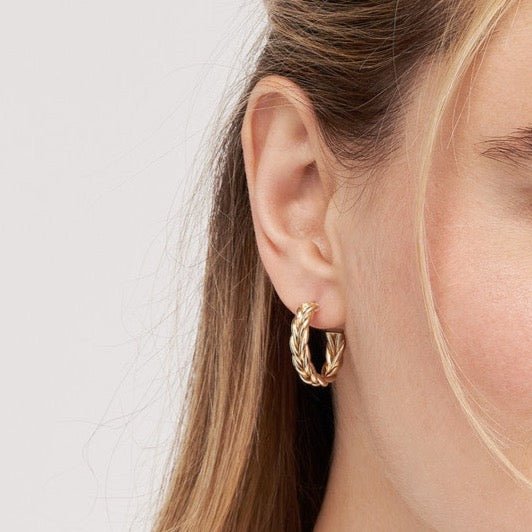 14K Gold Braided J Hoop Earrings