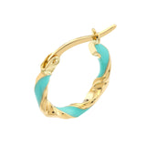 14K Gold Twisted Turquoise Enamel Hoop Earrings