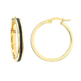 14K Gold Black Enamel Hoop Earring