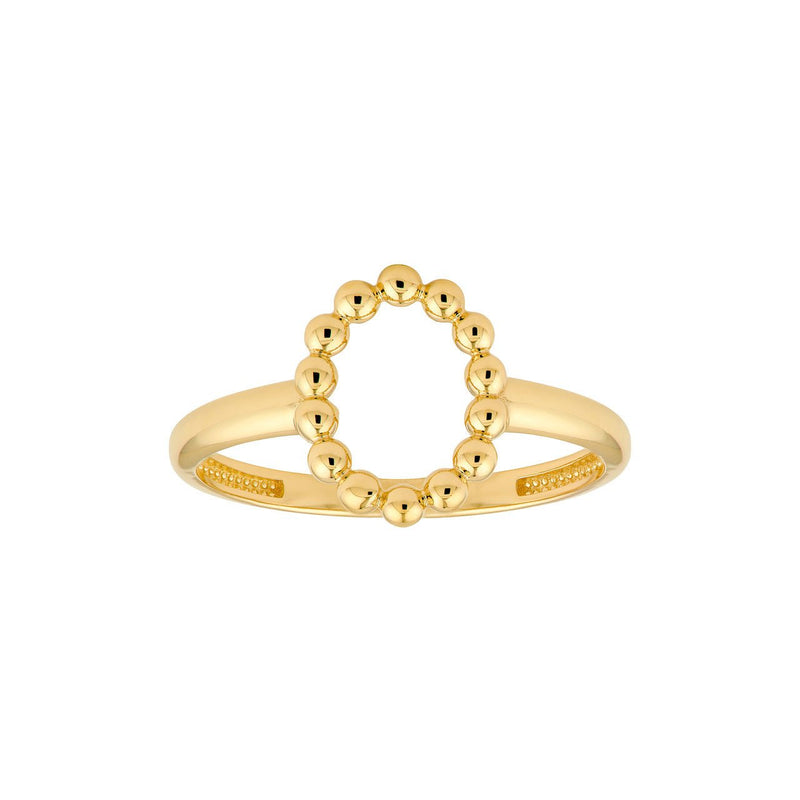 14K Gold Beaded Open Oval Ring