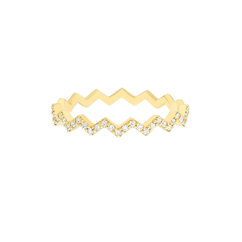 14K Gold Halfway Zig Zag Diamond Ring