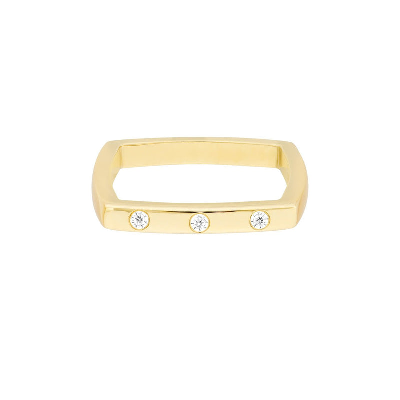 14K Gold Rounded Square Three Stone Diamond Band