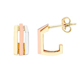 14K Tri Color Gold Geometric Hoop Earrings