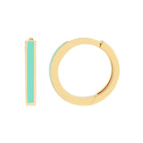 14K Gold Turquoise Enamel Huggie Earrings