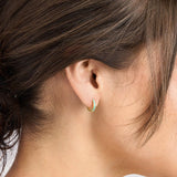 14K Gold Turquoise Enamel Huggie Earrings