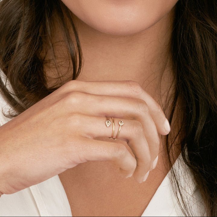 14K Gold Pear Tip Diamond Wrapped Ring