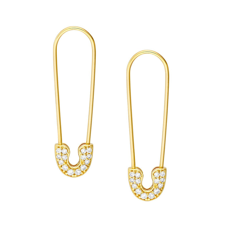 14K Gold Safety Pin Diamond Earrings