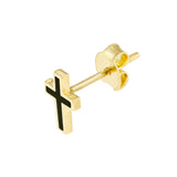 14K Gold Black Enamel Cross Stud Earrings