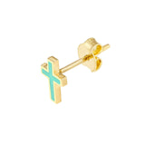 14K Gold Turquoise Enamel Cross Stud Earrings