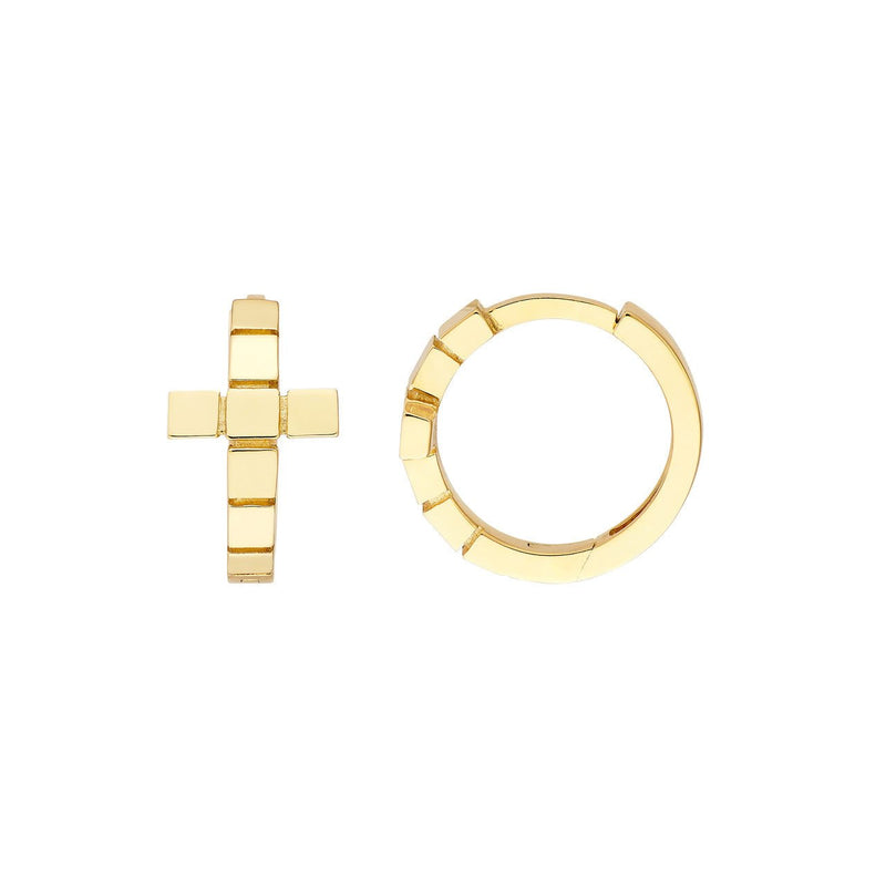 14K Gold Segmented Cross Huggie Earrings