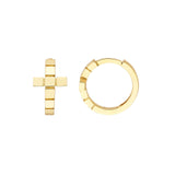 14K Gold Segmented Cross Huggie Earrings