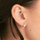 14K Gold Mini White Cross Enamel Hoop Earrings