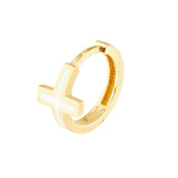14K Gold Mini White Cross Enamel Hoop Earrings