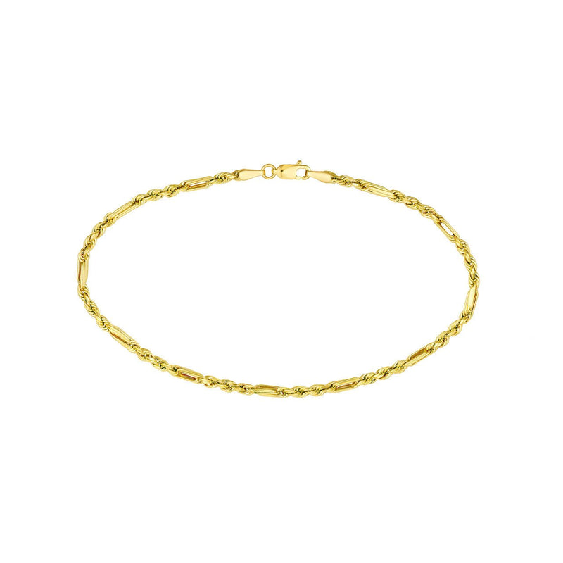 14K Gold 3MM Diamond Cut Hollow Figarope Milano Chain Anklet