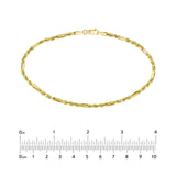 14K Gold 3MM Diamond Cut Hollow Figarope Milano Chain Anklet