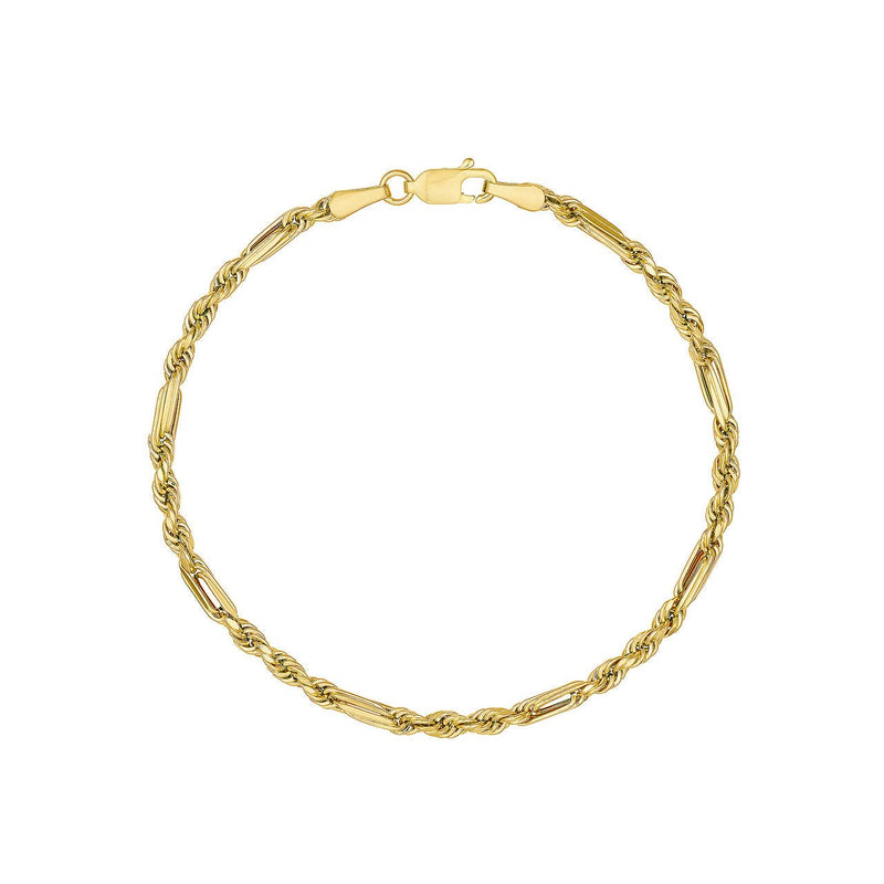 14K Gold 3MM Diamond Cut Hollow Figarope Milano Chain Bracelet