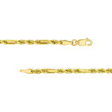 14K Gold 3MM Diamond Cut Hollow Figarope Milano Chain Bracelet