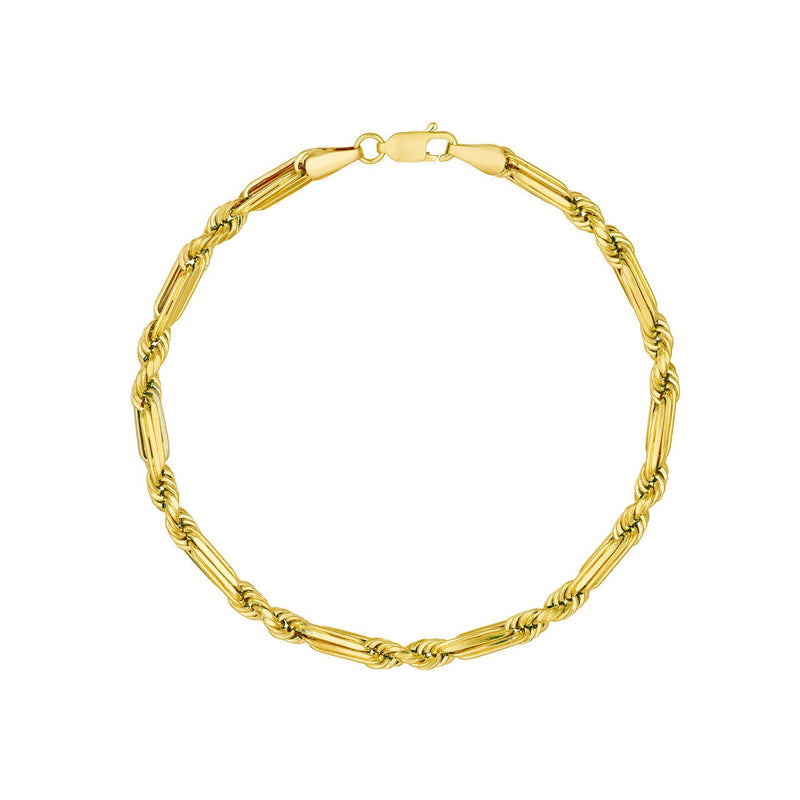 14K Gold 4MM Diamond Cut Hollow Figarope Milano Chain Bracelet