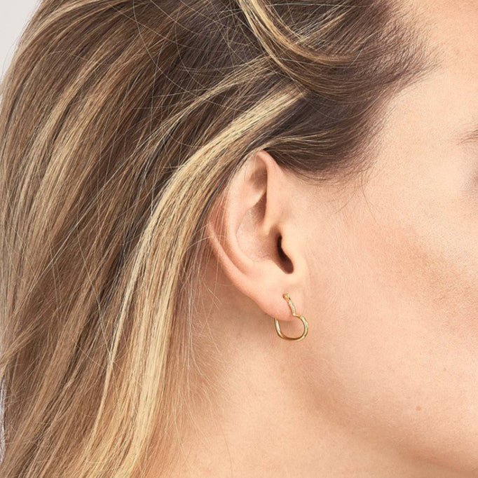 14K Gold Tilted Heart Hoop Earrings