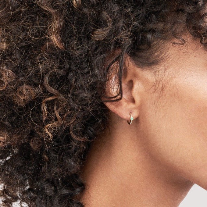 14K Gold Emerald Huggie Earrings