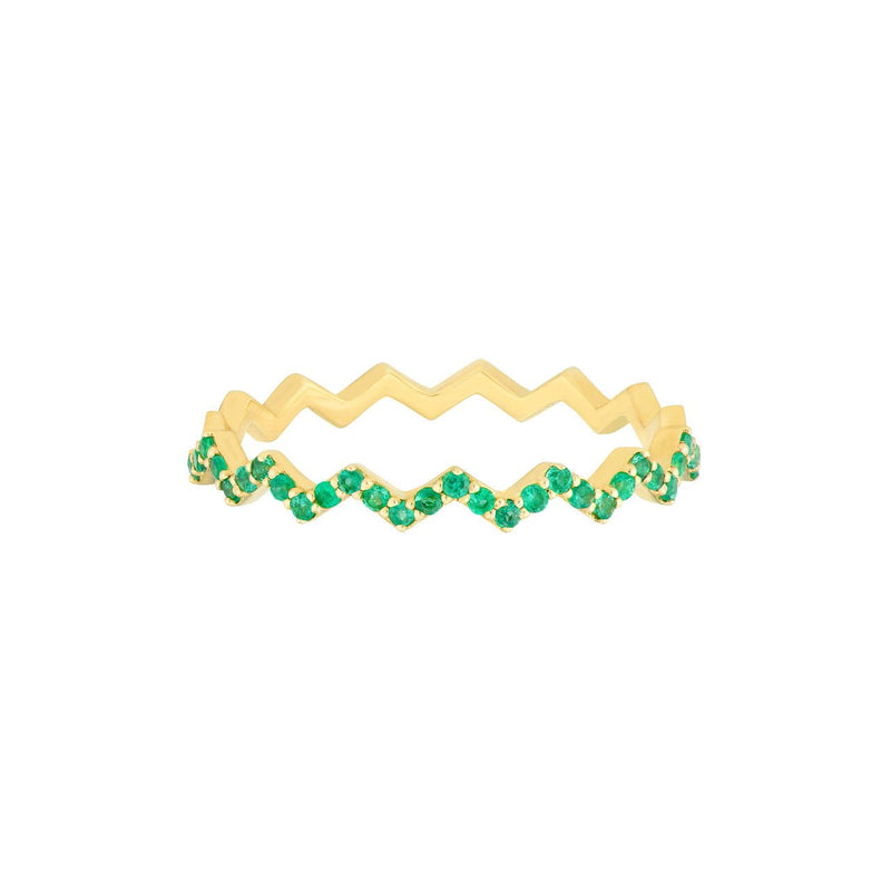 14K Gold Zig Zag Emerald Band